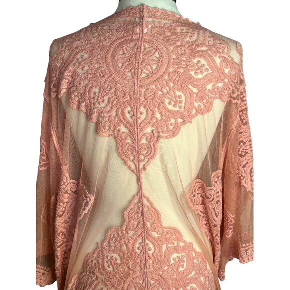 Pink Sheer Lace Kimono Cardigan Cover-Up Feminine 2XL-3XL Boho Long Elegant Sexy - Picture 5 of 12